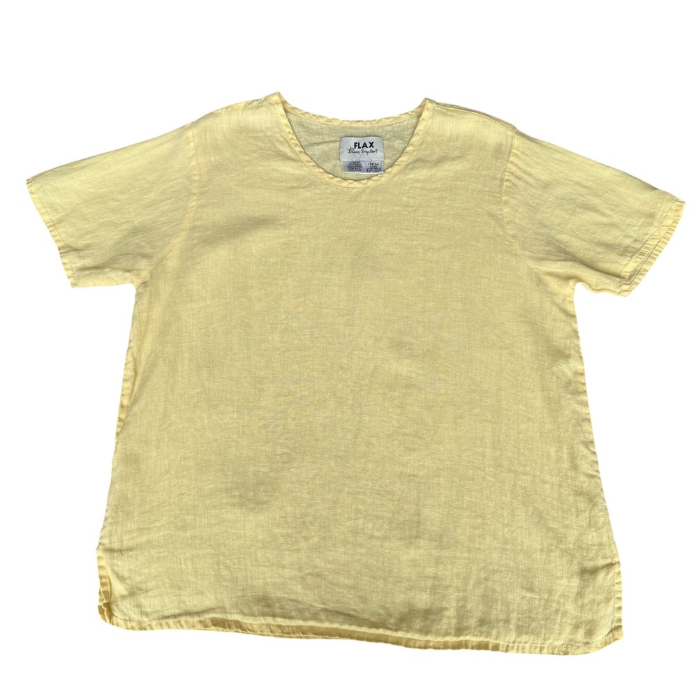 FLAX Butter Yellow 100%Linen Short Sleeve Boxy Top Small Lagenlook Boho Mori Kei - Picture 7 of 7